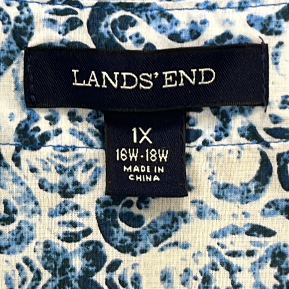 Lands End Embroidered V-neck Cotton Blue Print Tunic Sz 1X Dress Coverup Coastal - Picture 12 of 16